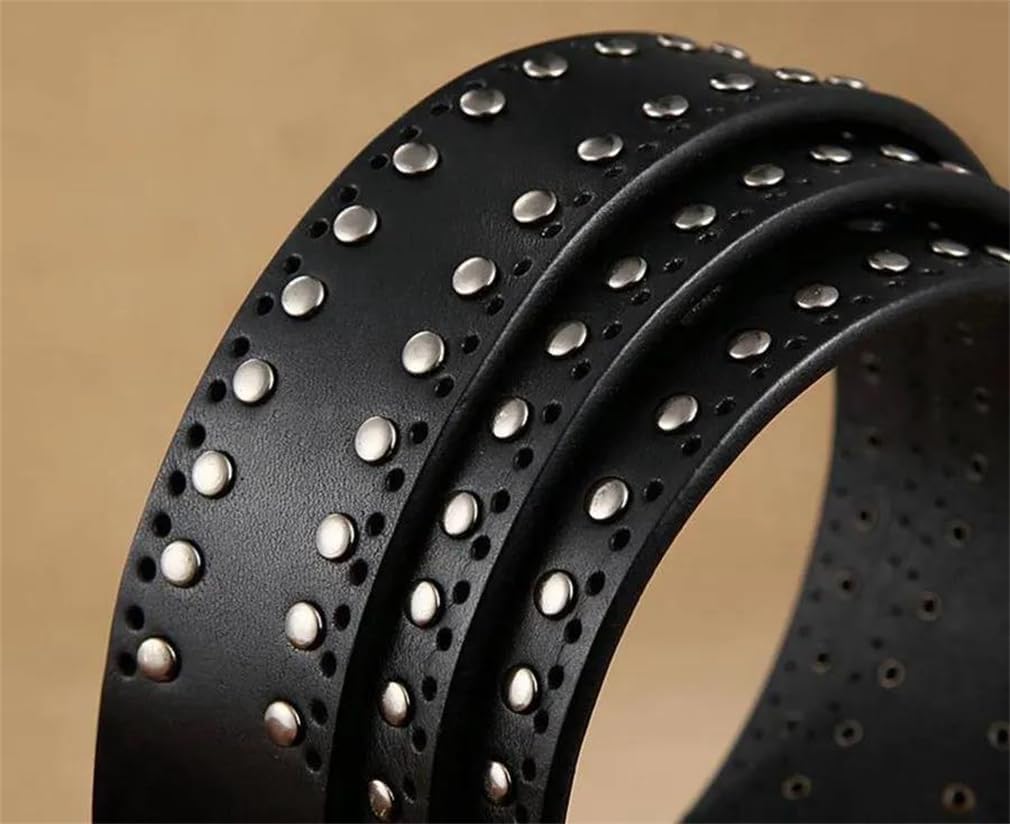 Women Genuine Leather Waist Belt Punk Rivet Hollow Out Design For Jeans Dresses