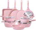 JEETEE Pink Pots and Pans Set Nonstick 23pcs, Healthy Kitchen Cookware Sets, Induction Cooking Set Pink Frying Pans, Saucepans, Sauté & Griddle & Crepe Pan (PFOA & PFAS Free)