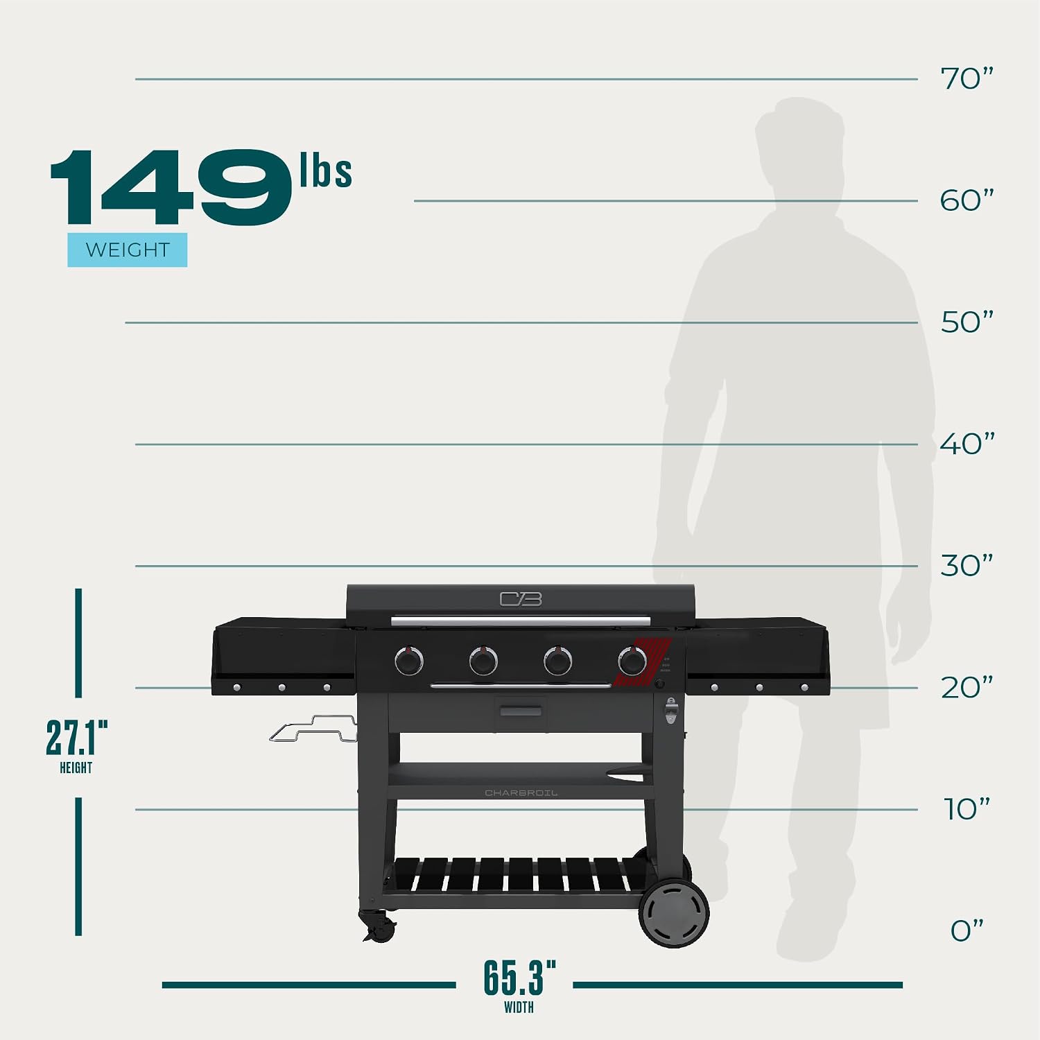 Charbroil 36' Performance Series Deluxe Propane Gas Griddle with Cart 4 Burner Flat Top Grill, Black - 463285924