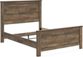 Signature Design by Ashley Trinell Casual Queen Panel Bed with Metal Slats and Nailheads, Foundation or Box Spring Needed, Dark Brown