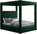Meridian Furniture RoyalGreen-Q Royal Collection Modern | Contemporary Velvet Upholstered Queen Bed with Soft Green Velvet, Deep Elegant Tufting, Canopy, 70.5' W x 89' D x 87' H, Green, Queen