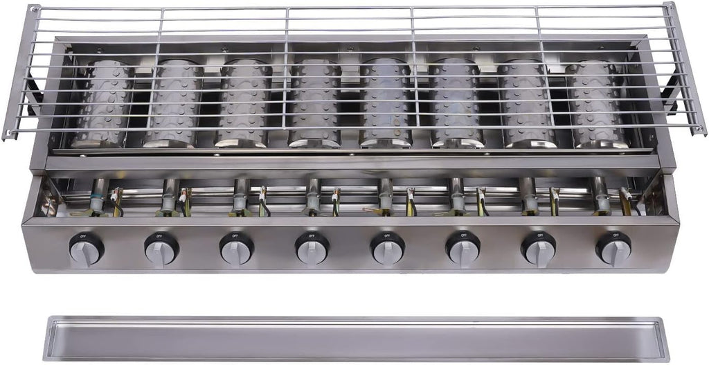 Tabletop Grill Commercial LPG Gas BBQ Grill w/ 8 Burners Portable Gas Barbecues Griddle w/ 8 Independent Switches Gas Grill Griddle for Parties, Backyard barbeques, Camping or Picnicking