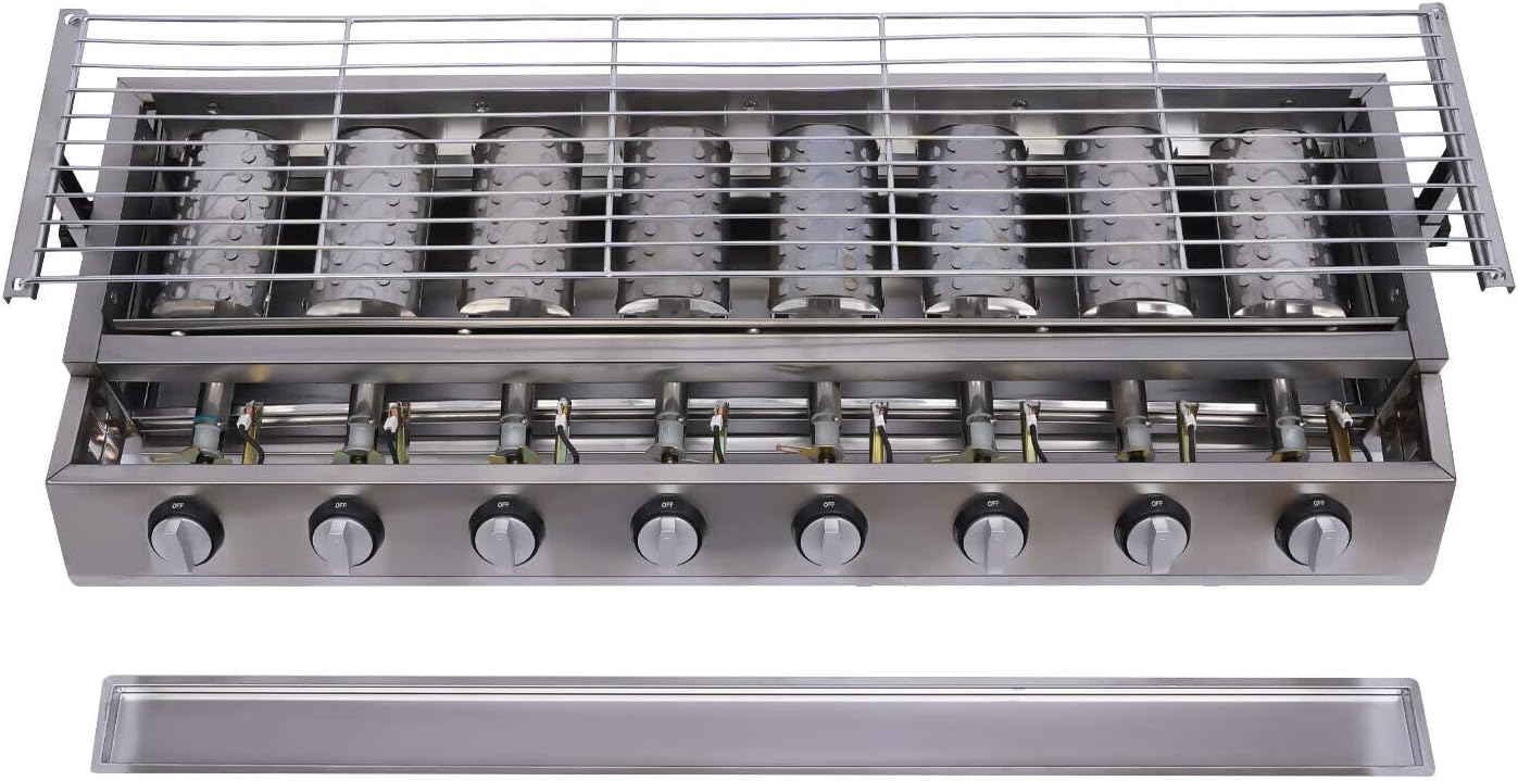 Tabletop Grill Commercial LPG Gas BBQ Grill w/ 8 Burners Portable Gas Barbecues Griddle w/ 8 Independent Switches Gas Grill Griddle for Parties, Backyard barbeques, Camping or Picnicking