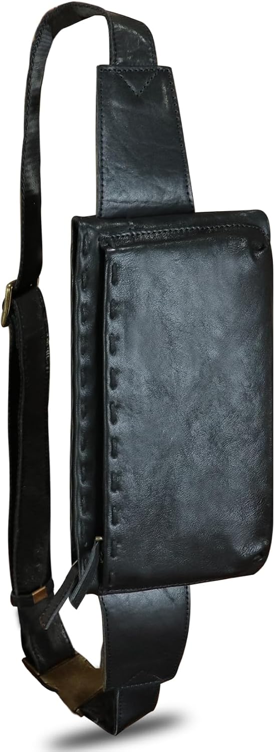 Genuine Leather Waist Bag Fanny Packs Hip Bag for Women and Men Real Leather Small Fanny Bag Sling Bag Crossbody Bags Chest Purses (Black), LRTO-15006(Black)