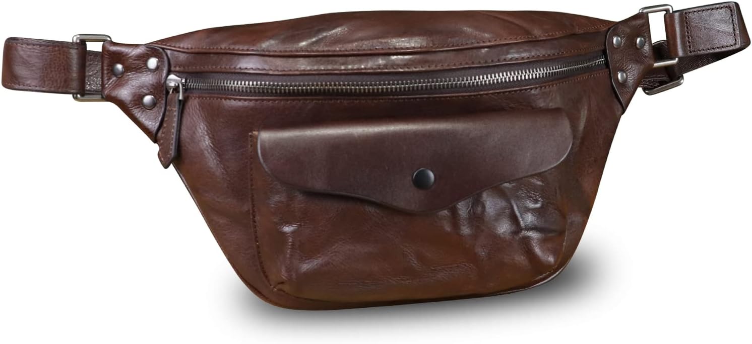 Genuine Leather Fanny Pack for Women and Men Vintage Real Leather Sling Bag Crossbody Bag Fashion Waist Bag Chest Purse