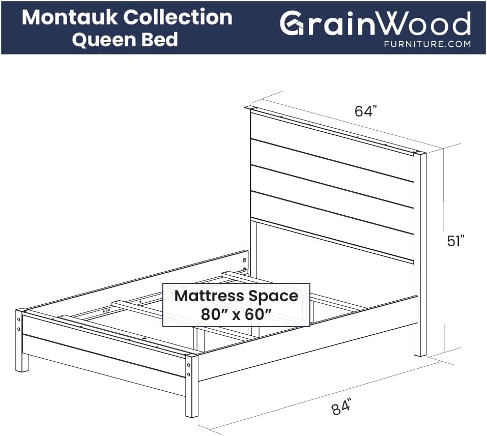 Grain Wood Furniture Montauk Solid Wood Bed, Queen Size, Rustic Off-White