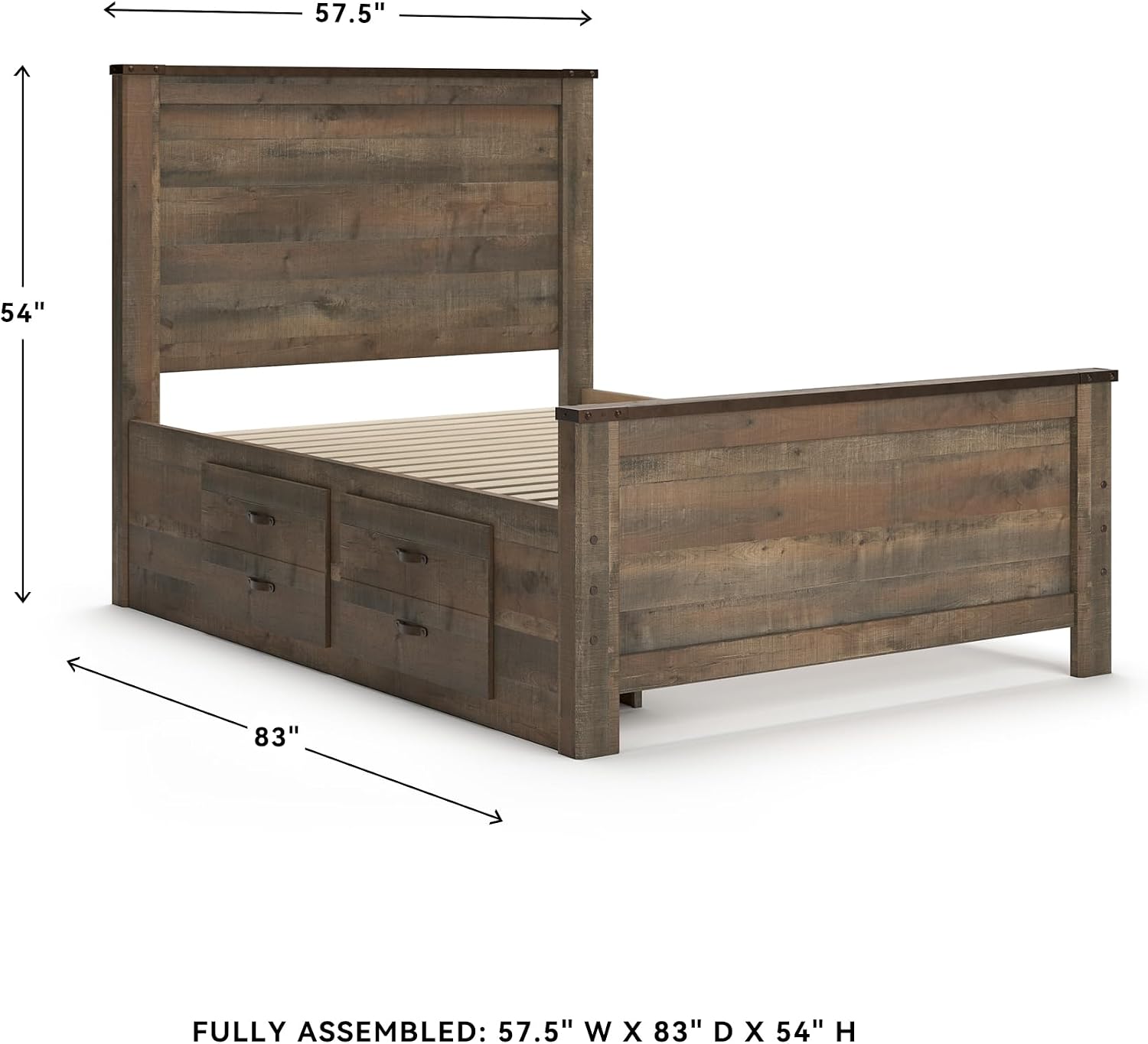 Signature Design by Ashley Trinell Casual Full Panel Platform Bed with 2 Storage Drawers and Nailheads, Foundation or Box Spring Not Needed, Dark Brown