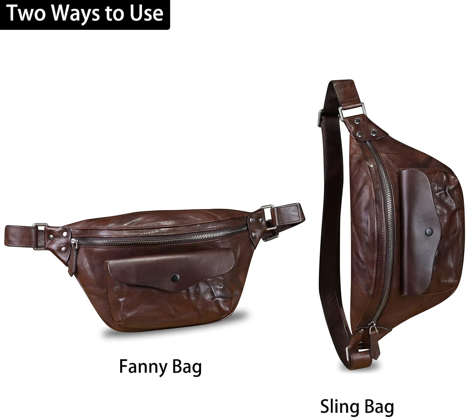 Genuine Leather Fanny Pack for Women and Men Vintage Real Leather Sling Bag Crossbody Bag Fashion Waist Bag Chest Purse