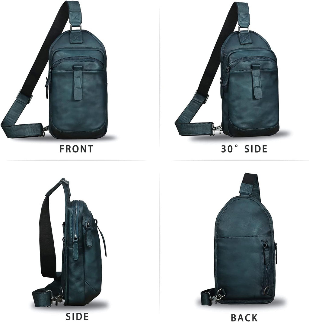 Genuine Leather Silng Bag for Men and Women Retro Leather Sling Backpack Purse Shoulder Crossbody Bag Chest Bag