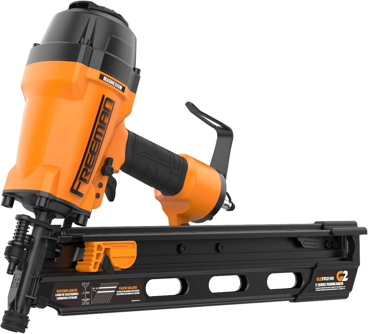 Freeman G2FR2190 2nd Generation Pneumatic 21 Degree 3-1/2' Framing Nailer with Adjustable Metal Belt Hook and 1/4' NPT Air Connector