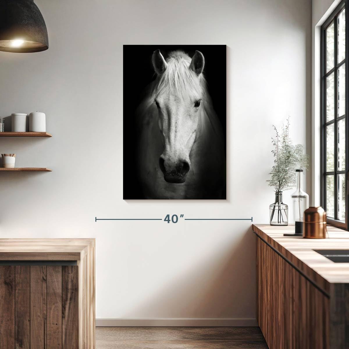 ElephantStock - White Thoroughbred Horse Wall Art - Vertical Canvas Wall Art - Living Room Wall Decor - Photography Animal Canvas Art - Black And White Decor - 26' x 39'
