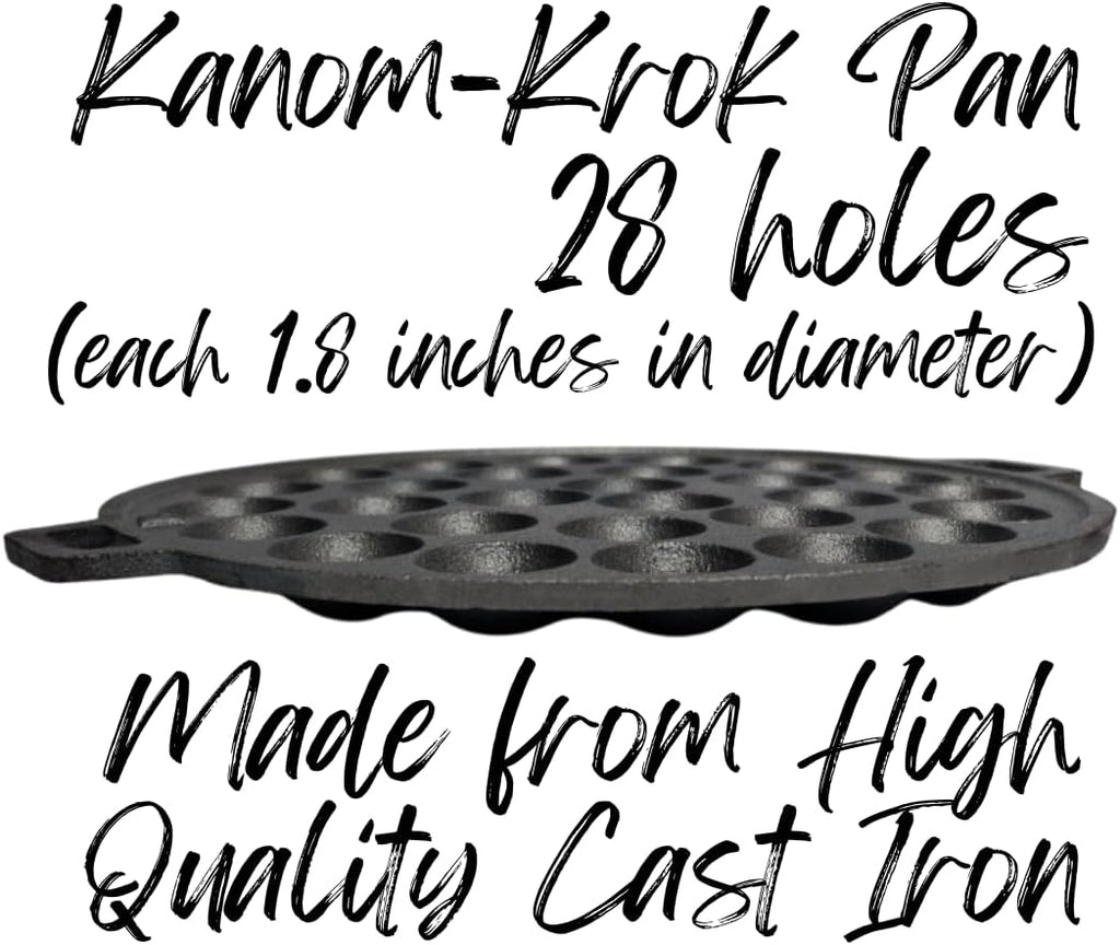Kanom Krok Thai Coconut Pancake Pan, Takoyaki Maker, Heavy 28 Holes Cast Iron Grill pan Combination Thai Cooking Equipment