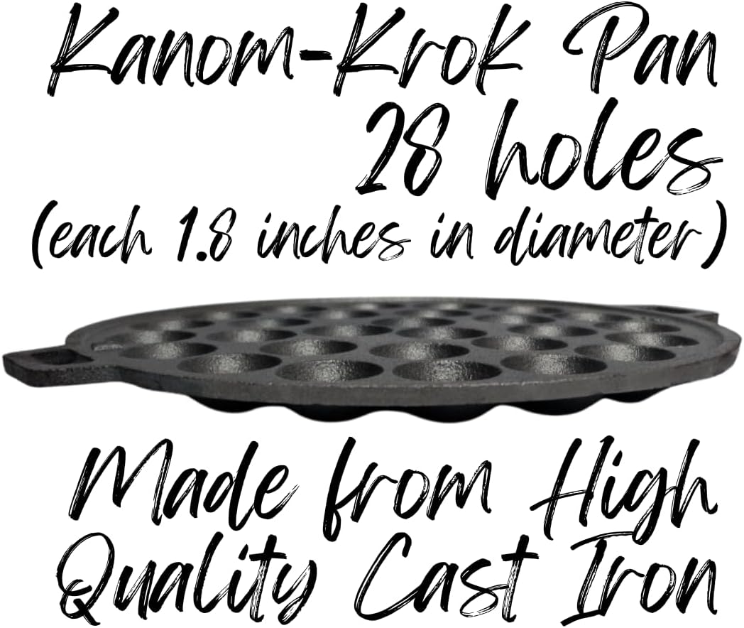 Kanom Krok Thai Coconut Pancake Pan, Takoyaki Maker, Heavy 28 Holes Cast Iron Grill pan Combination Thai Cooking Equipment