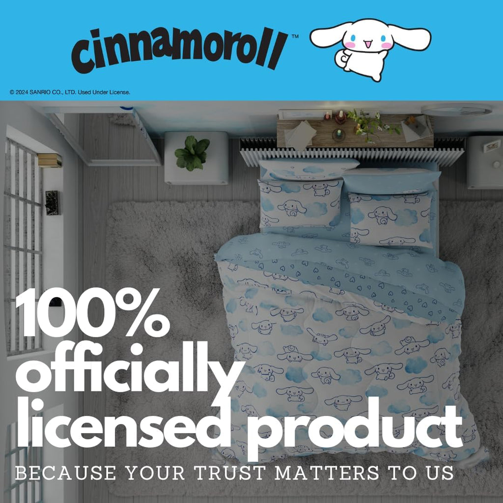 Cinnamoroll Bedding 7 Piece Super Soft Cozy Reversible Comforter and Sheet Set with Sham, Queen, (100% Official Licensed Product) by Franco
