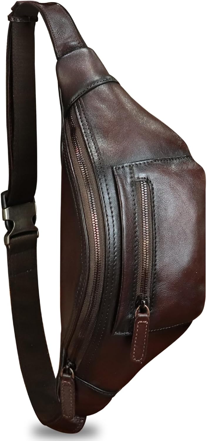 Genuine Leather Fanny Pack for Men and Women Vintage Handmade Leather Waist Bag Sling Backpack Hip Purse Crossbody Bag (Coffee)