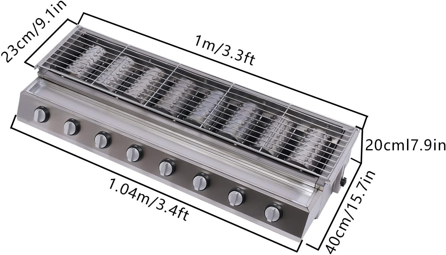 Tabletop Grill Commercial LPG Gas BBQ Grill w/ 8 Burners Portable Gas Barbecues Griddle w/ 8 Independent Switches Gas Grill Griddle for Parties, Backyard barbeques, Camping or Picnicking