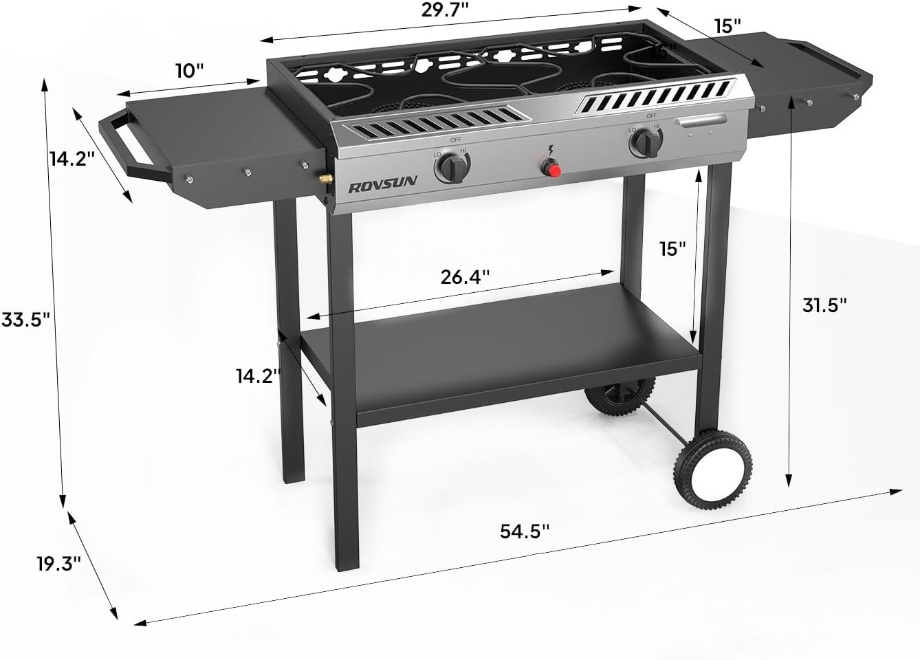 ROVSUN 2 Burner Propane Stove with Auto Ignition, 150,000 BTU Gas Stove with Side Shelves, Rolling Wheels & Regulator for Home Outdoor Backyard Camping Cooking Frying Brewing Canning