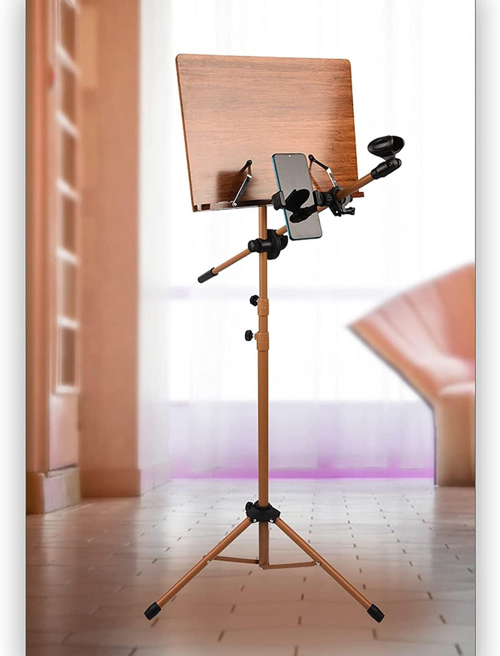 Music Stands Portable Solid Wood Music Holder with Microphone Stand Adjustable Height Folding Sheet Music Stands