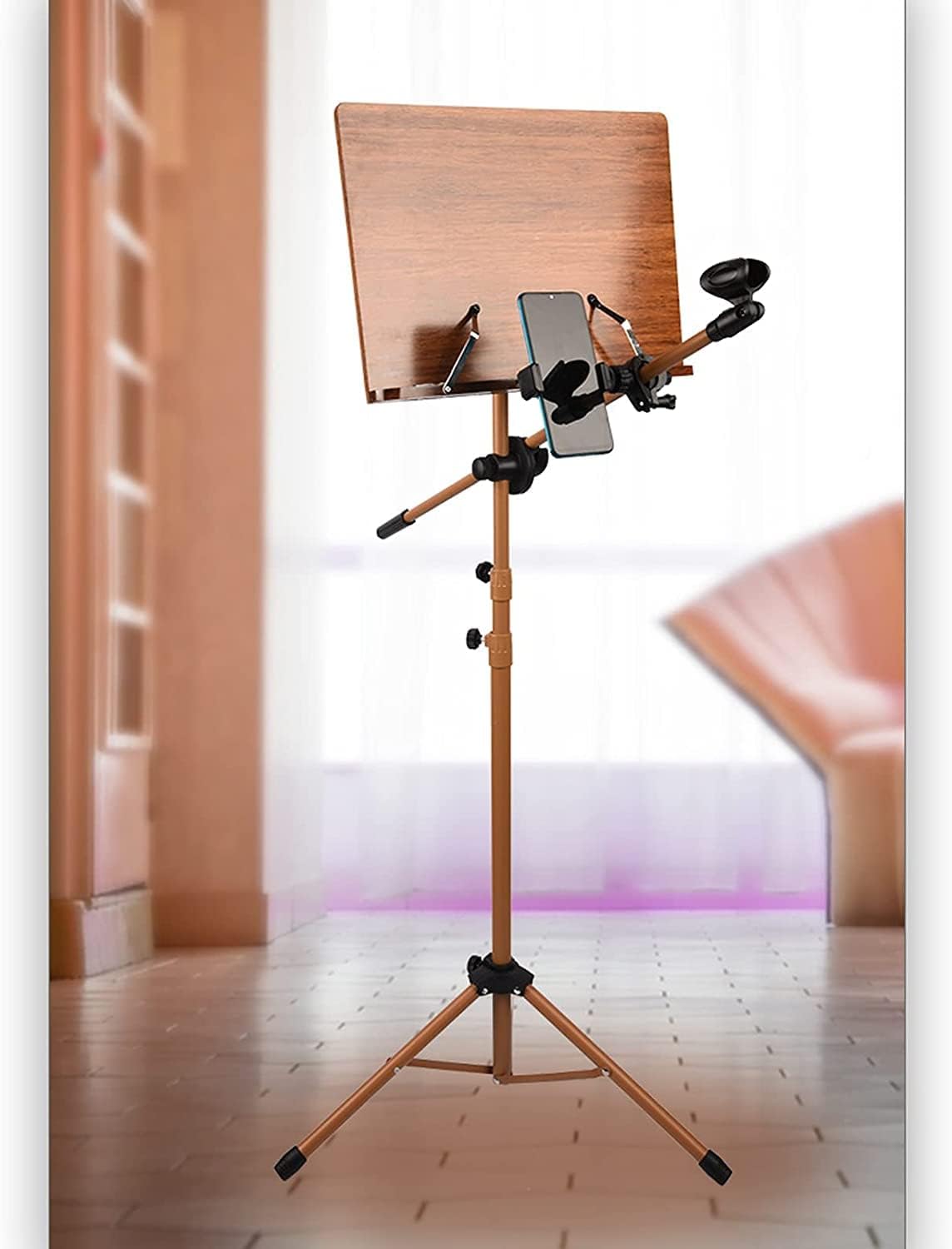 Music Stands Portable Solid Wood Music Holder with Microphone Stand Adjustable Height Folding Sheet Music Stands