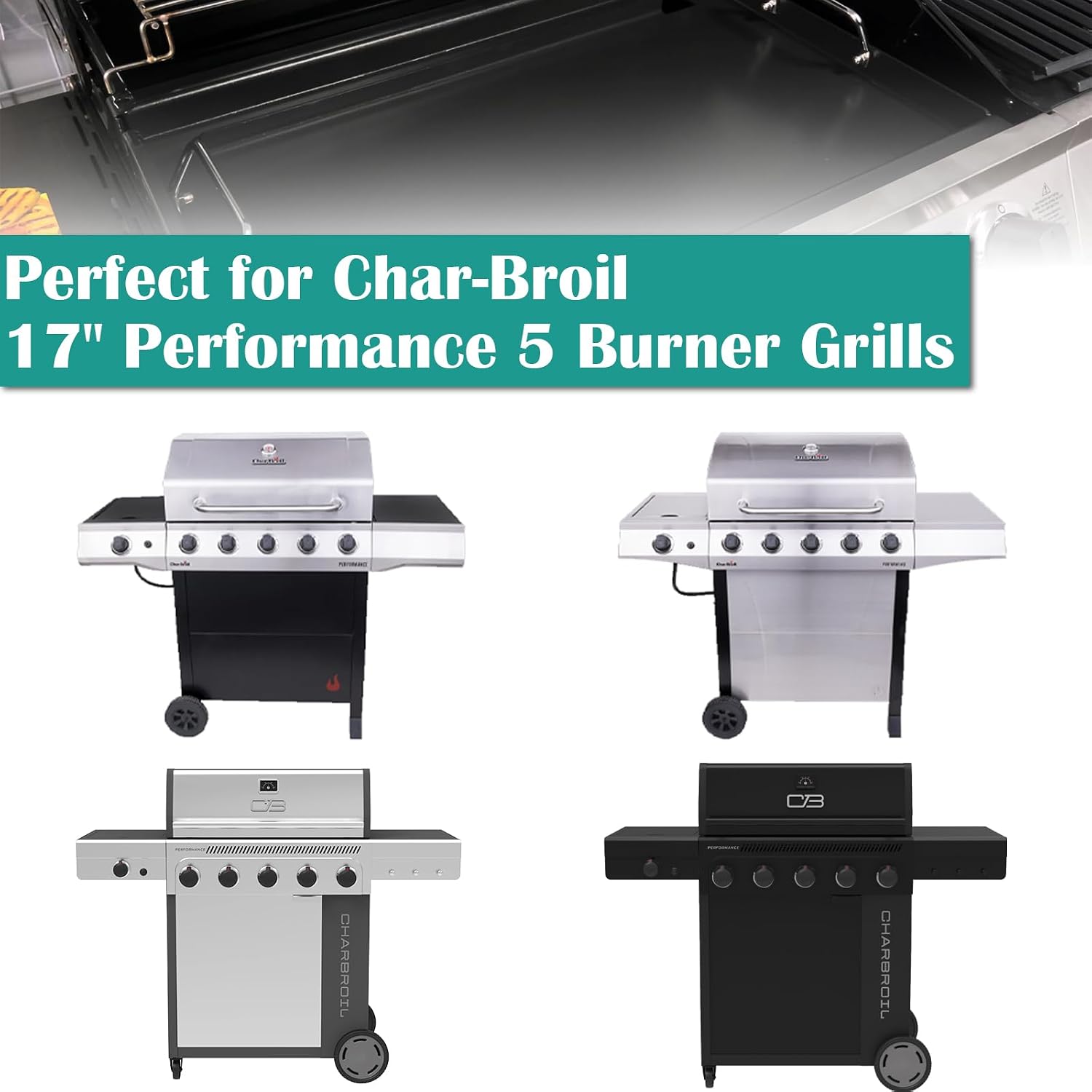 Full Size Griddle Inserts for Char-Broil Performance 5 Burner Series, Flat Top Griddle for Charbroil 463448021 463455021 463458021 463450022 463451022 Grill, Replace for G426-0004-W1 G426-0005-W1