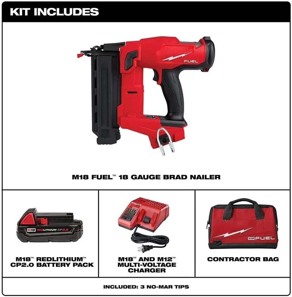 2746-21CT Brushless Cordless Brad Nailer for Milwaukee M18 FUEL 18V 18-Gauge Brad Nailer Kit
