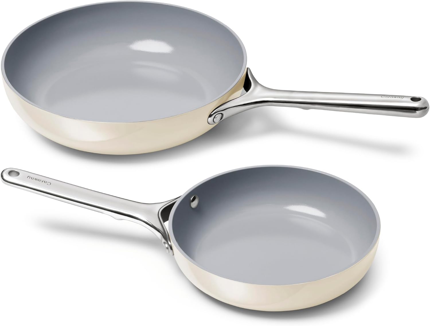 Caraway Fry Pan Duo - Nonstick Ceramic Frying Pan (8' & 10.5') - Non Toxic, PTFE & PFOA Free - Oven Safe & Compatible with All Stovetops (Gas, Electric & Induction) - Cream