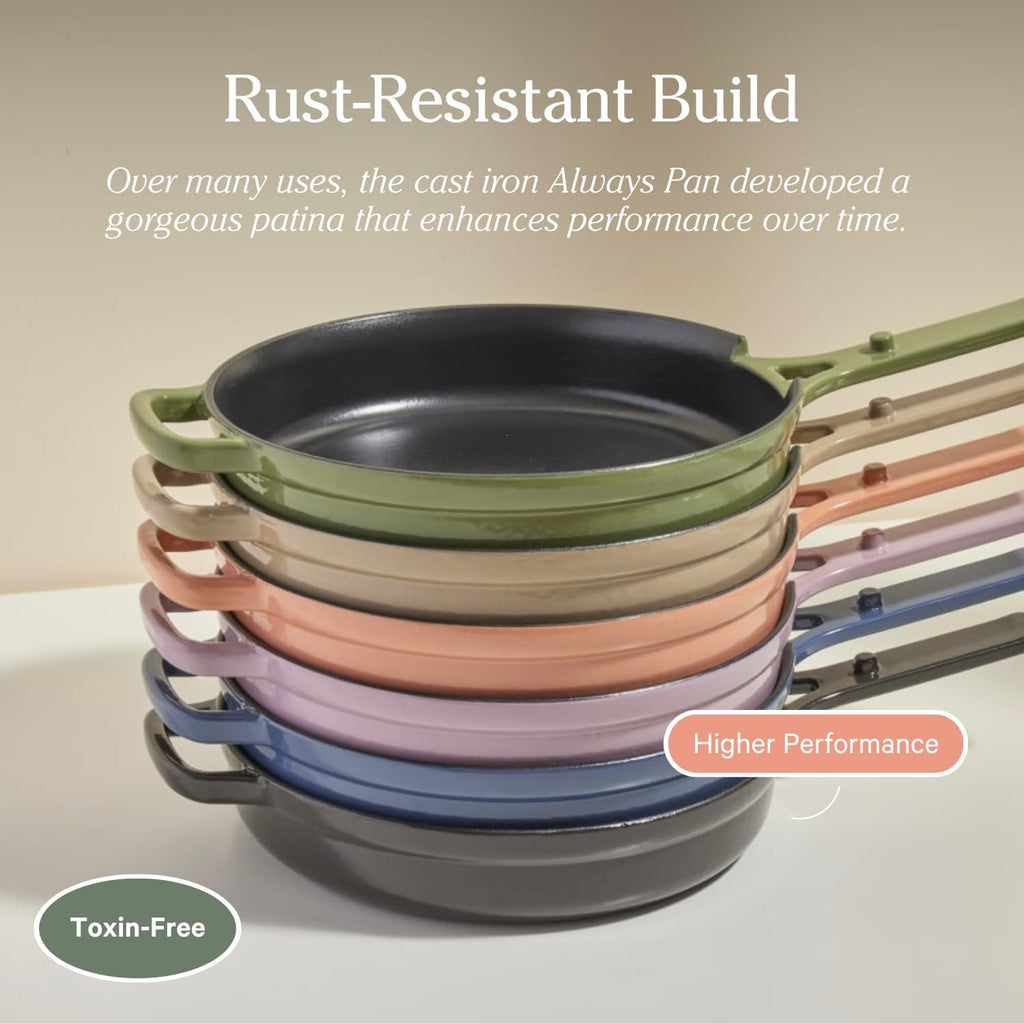 Our Place Cast Iron Always Pan | Premium Enameled, Toxin-Free Surface | 10-inch 8-in-1 Multifunctional Cookware System | Lid, Handle Covers | Heavy Duty Skillet | Oven & High Heat Safe | Steam