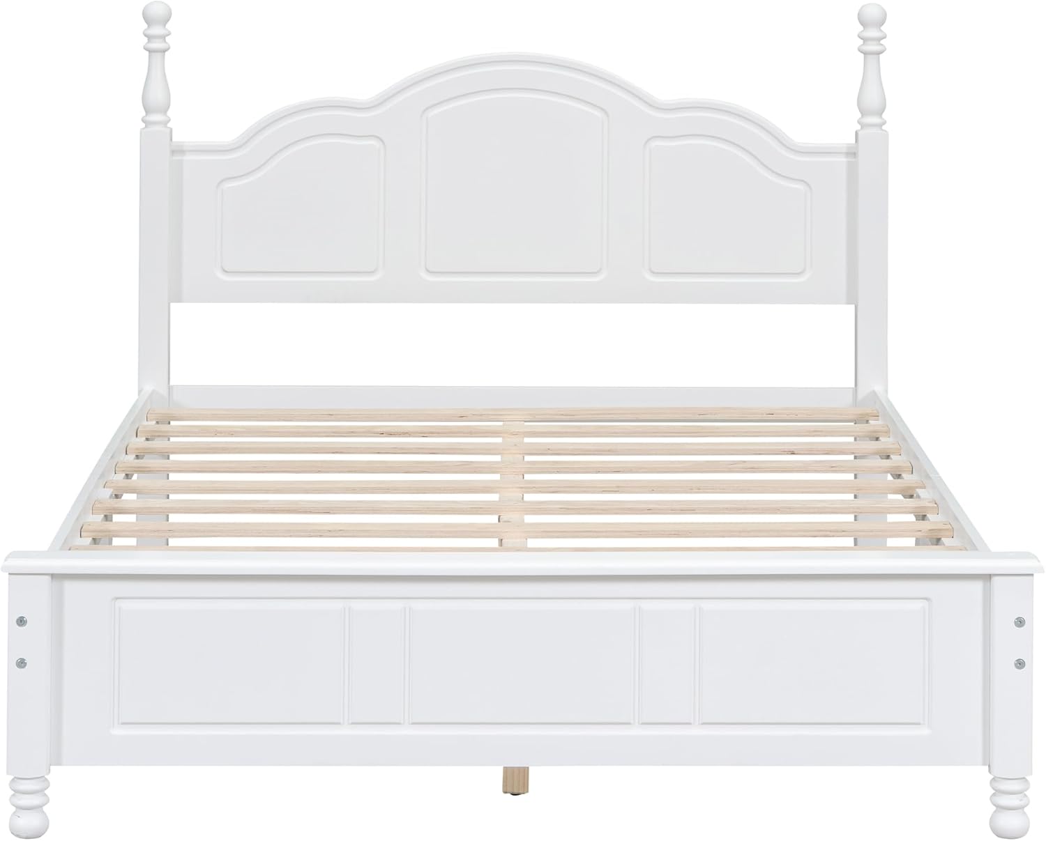 Merax Classic Retro Solid Wood Platform Bed with Headboard, Full Bed Frame/No Box Spring Needed/Easy Assemble White