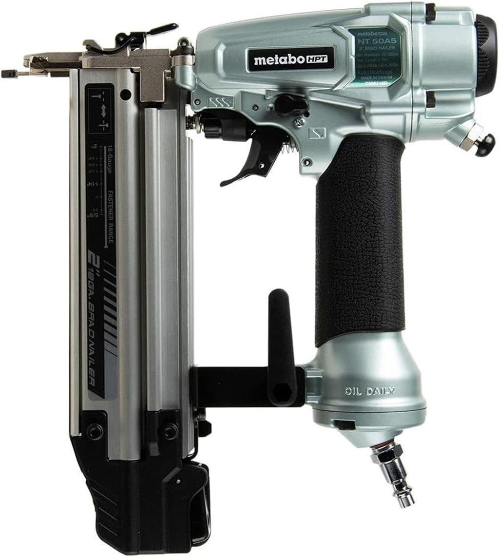 Metabo HPT Pro Brad Nailer, Pro-Preferred Pneumatic Finish Power Nailer for Trim Work, Furniture Building, Lightweight and Durable with Aluminum Magazine, 18 Gauge, 5/8″ to 2″ Brad Nails, NT50A5