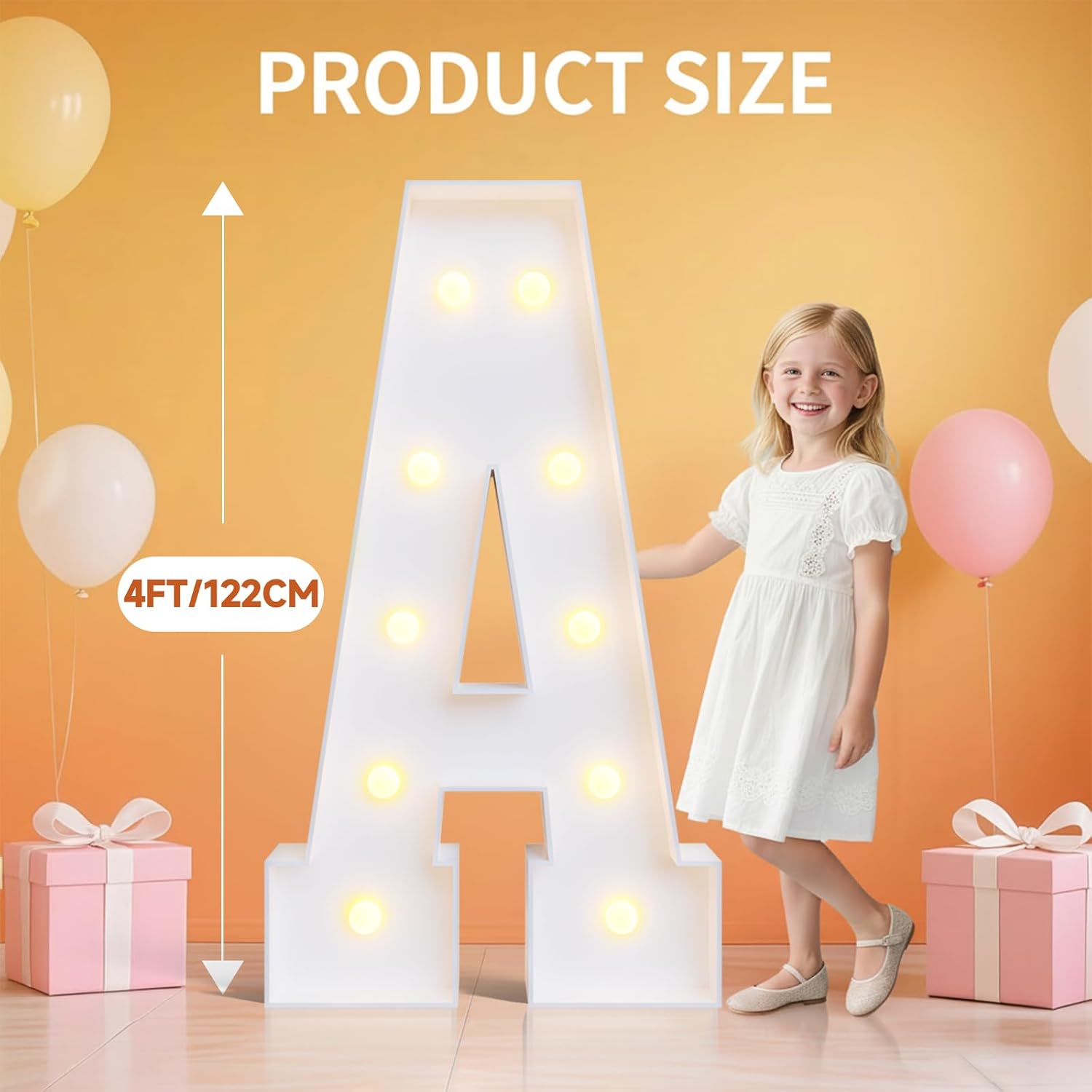 4FT Baby Marquee Letters for Baby Shower for Girl Boy, Large Light Up Sign for Backdrop, Gender Reveal Party Decorations Supplies (Yellow),4pcs