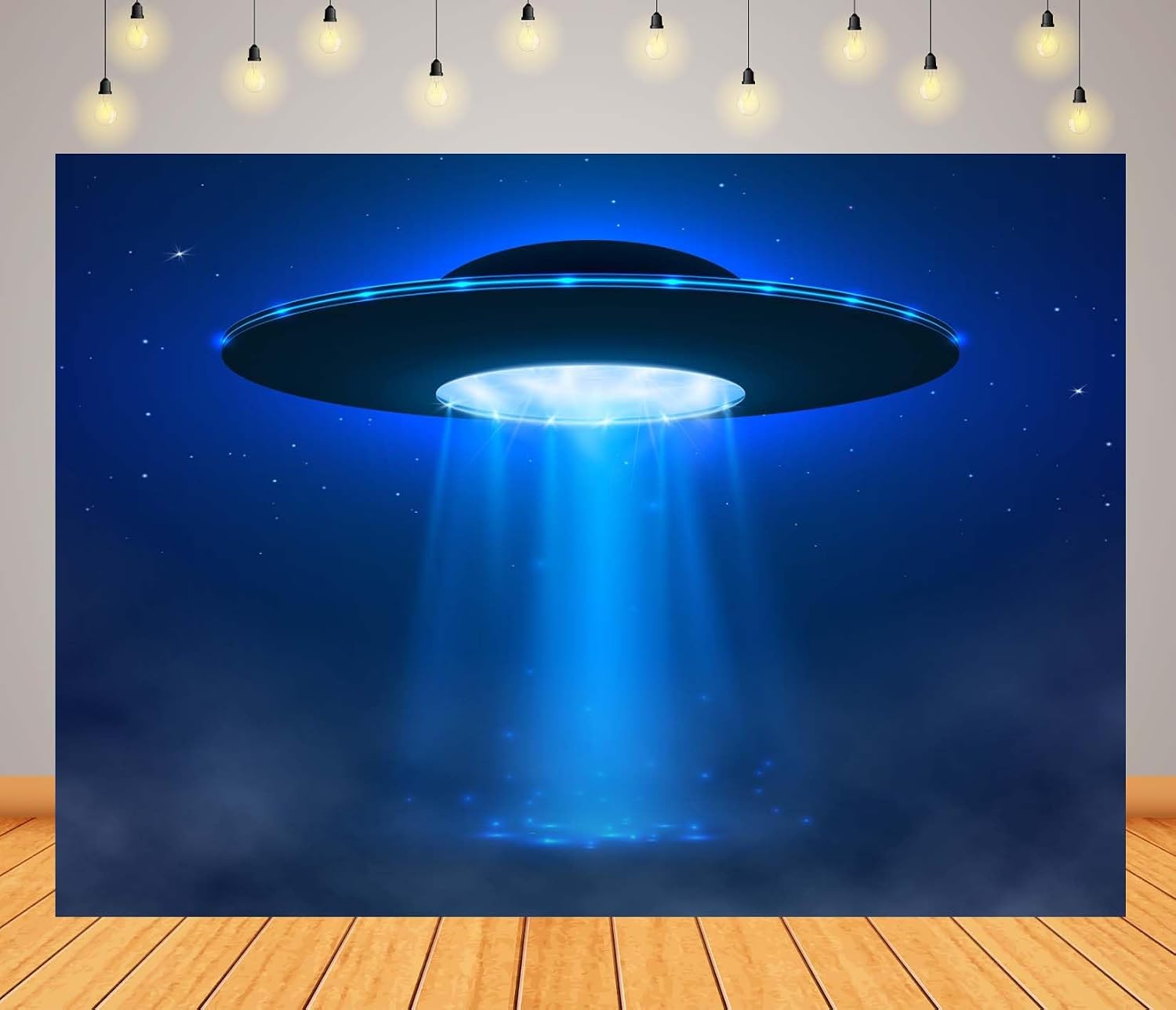 20x10ft UFO Backdrop Sci-Fi Alien Spaceship Background Glowing Flying Saucer Decor Outer Space Party Supplies Cosmic Theme Photo Booth Banner Science Fiction Celebration Decoration
