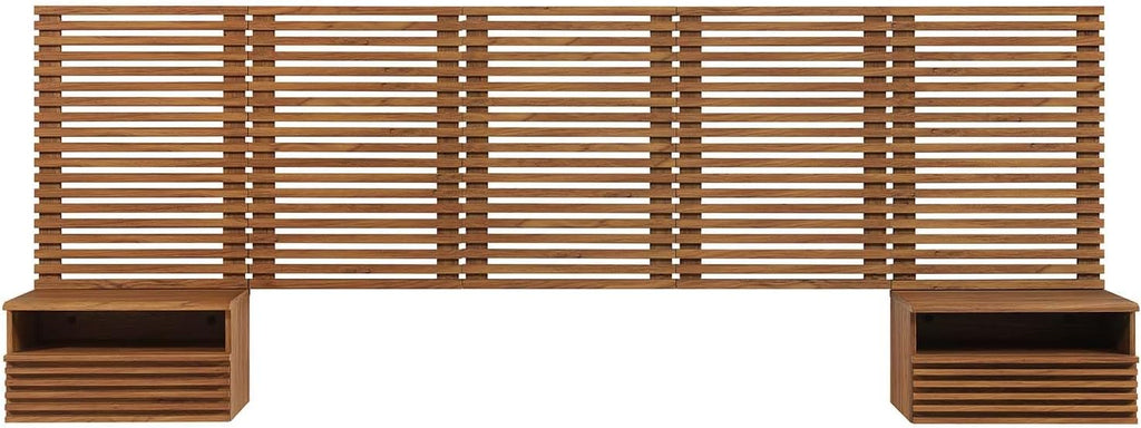 Modway Render Wall-Mount Headboard and Modern Nightstands Bedroom Set, Queen, Walnut