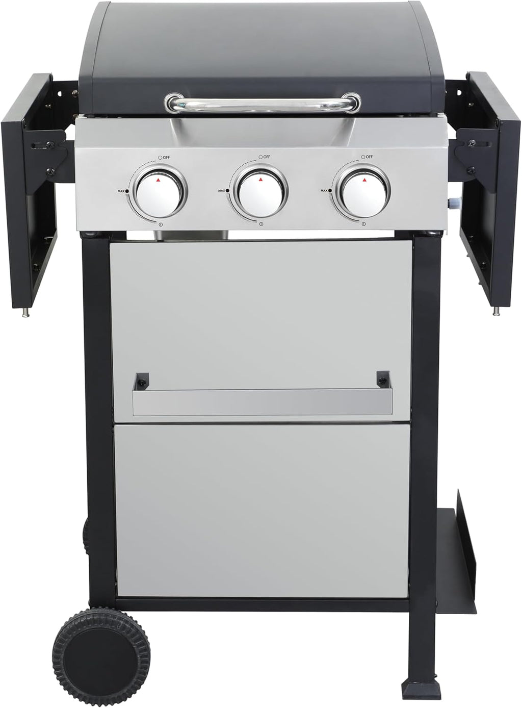 3-Burner Propane Gas BBQ Grill, Portable Outdoor Grill with Stainless Steel Plancha and 36900 BTU Output, Foldable Side Table & Hanging Baskets, Gas for Backyard, Camping and Tailgating (45 IN)