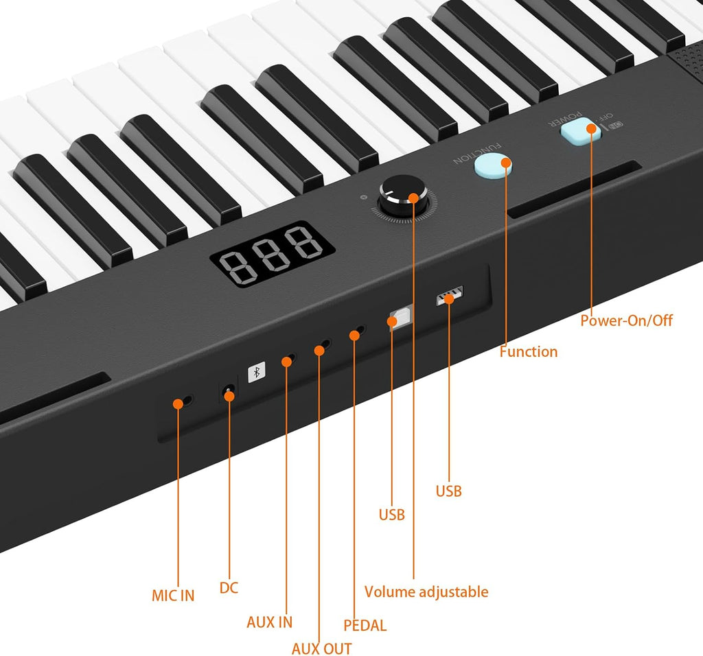 Home Digital Pianos, 61-Key Touch-Sensitive Keyboard Set, Portable HIPS Digital Piano with Adjustable Stand, Microphone & Learning Functions for Home Practice