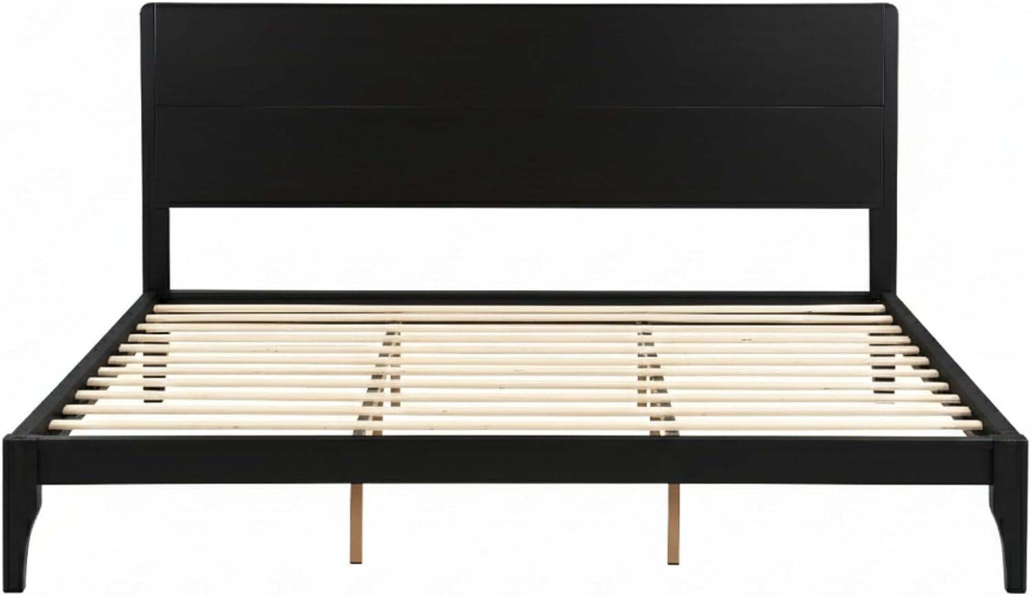 Merax King Size Bamboo Platform Bed, Mid-Century Modern Bed Frame with Tall Headboard, Solid Sustainable Bedframe King-Size, Wood Slat Support, No Box Spring Needed, Easy Assembly, Noise Free, Black