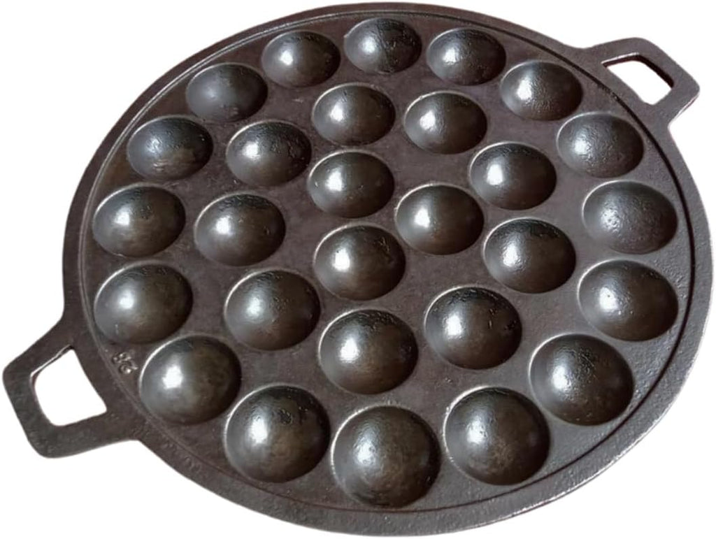 Kanom Krok Thai Coconut Pancake Pan, Takoyaki Maker, Heavy 28 Holes Cast Iron Grill pan Combination Thai Cooking Equipment