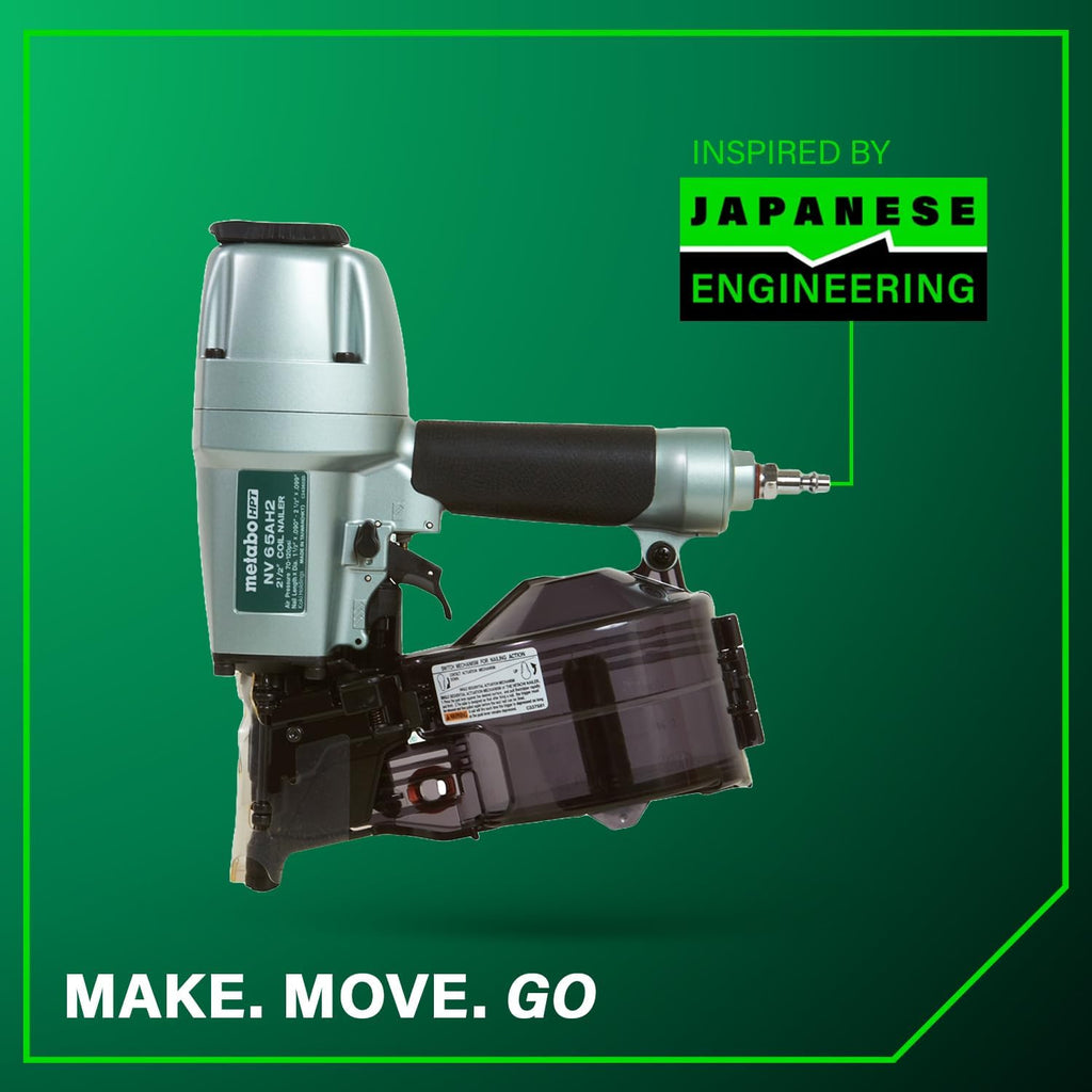 Metabo HPT Coil Siding Nailer, Pro-preferred Pneumatic Power Nailers in Siding Tools, For Sheathing, Decking & Fencing, 15° Plastic Collated Nails and 16° Wire Coil Nails, NV65AH2