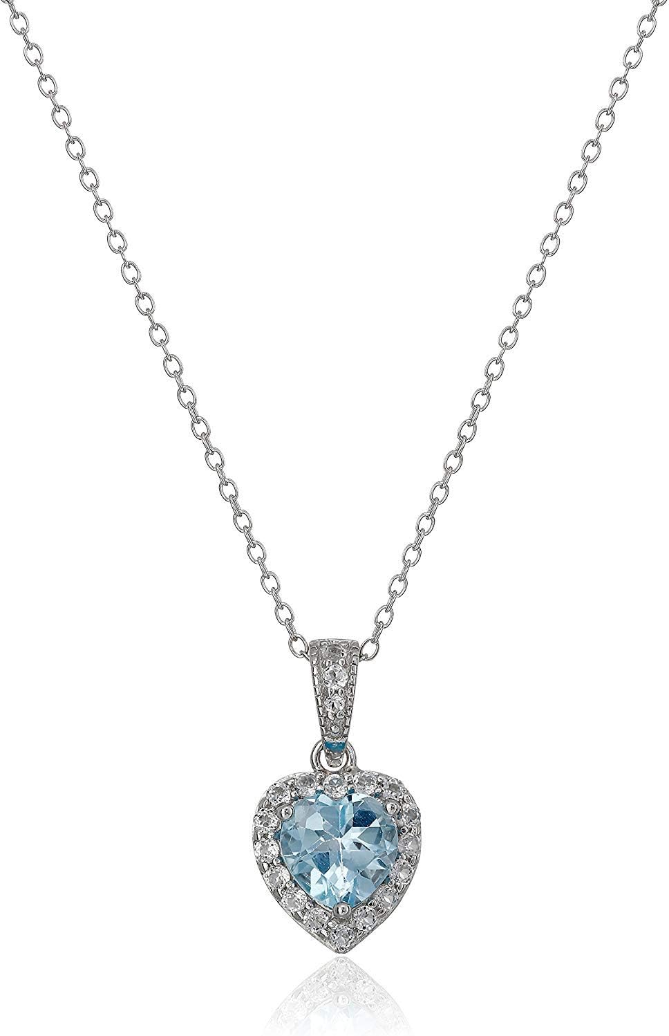 MORGAN & PAIGE .925 Sterling Silver Gemstones and White Sapphire Halo Heart Pendant Necklace, Ring and Stud Earrings for Women Set - Birthstone Jewelry Sets for Women, 18in Cable Chain, Size 7 Ring