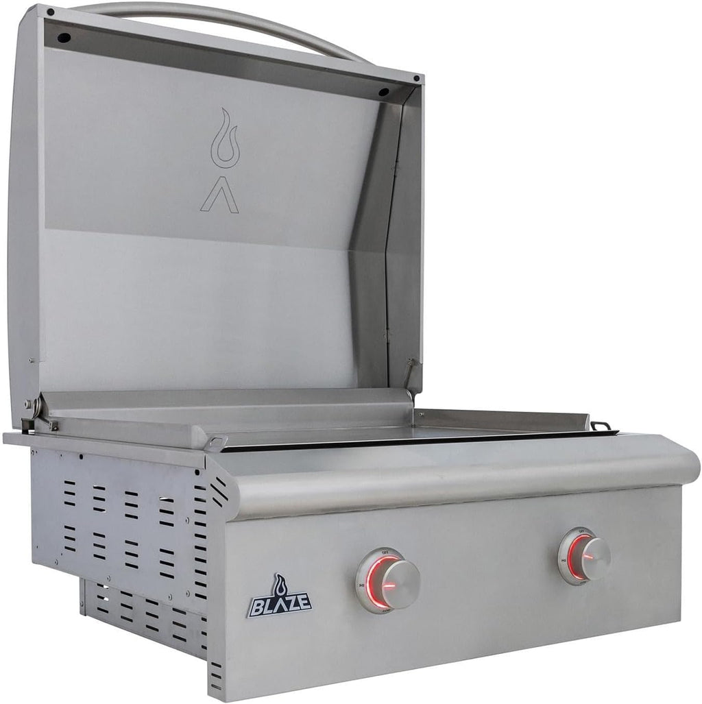 Blaze LTE+ 30-Inch Propane Gas Griddle with Lift-Assist Hood | Dual 15,000 BTU Burners | 8mm Reinforced Griddle Surface | Front Grease Management | Stainless Steel Construction BLZ-GRIDDLE-LTE3-LP