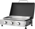 3-Burner Flat Top Grill, 28650 BTU Portable Propane Gas Griddle with Cast Iron Grill Net and Stainless Steel Baking Tray, Tabletop Gas Griddle for Camping, Tailgating, Outdoor BBQ