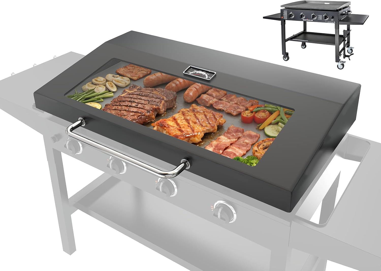 Upgrade Hinged Lid for Blackstone 36 inch Omnivore Griddle, 5856 Visualized Glass Hard Hinged Cover w/Thermometer for Blackstone 36' Omnivore 1554 2210 2322 2310 1825 Flat Top Griddle Accessories
