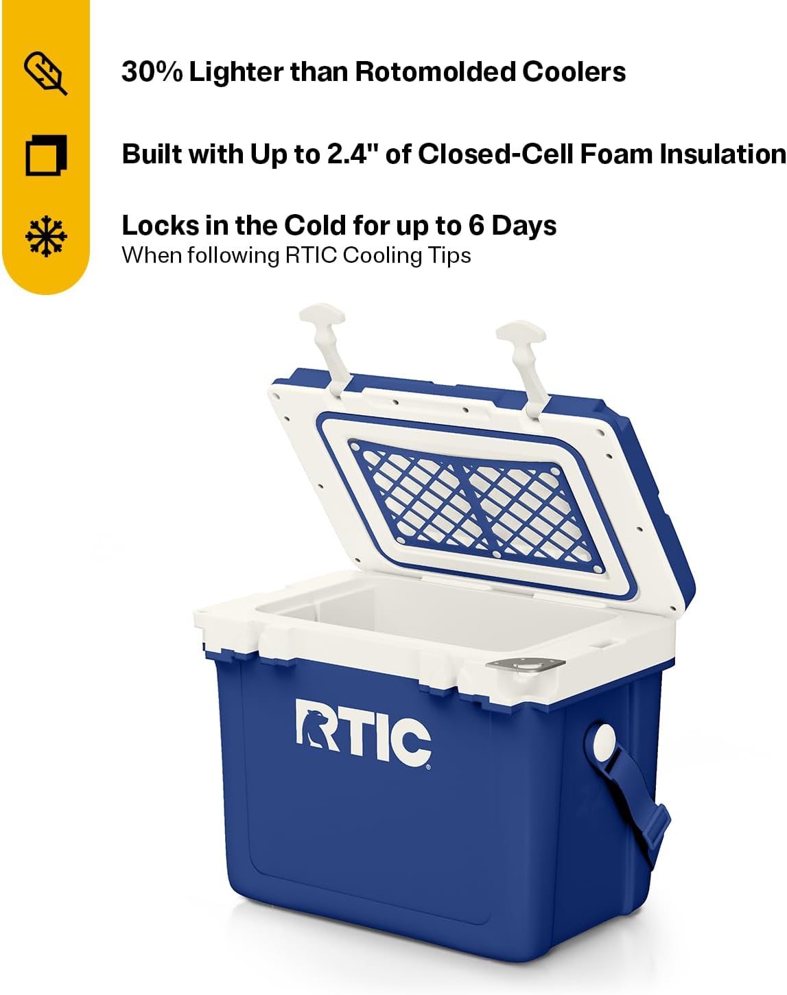 RTIC Ultra-Light Hard Cooler Insulated Portable Ice Chest Box for Drink, Beverage, Beach, Camping, Picnic, Fishing, Boat, Barbecue, 30% Lighter Than Rotomolded Coolers