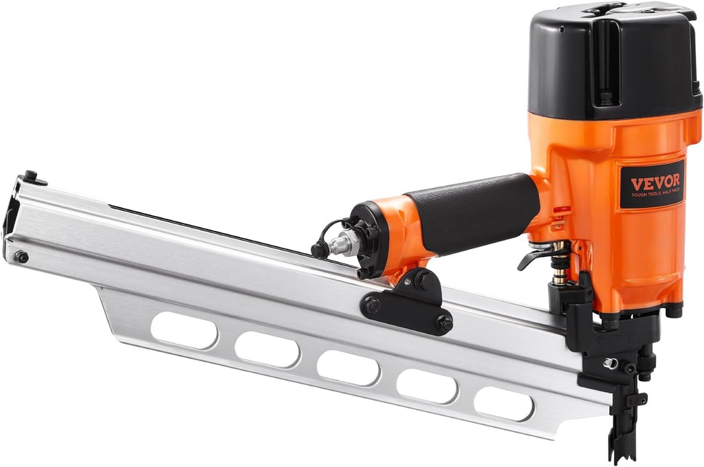 VEVOR Framing Nailer, 2' to 3-1/2' 21 Degree Full Round Head Pneumatic Framing Nailer with Dual Trigger Modes & Tool-Less Depth Adjustment, 80-120PSI Pro Air Nail Gun for Framing Flooring Decking
