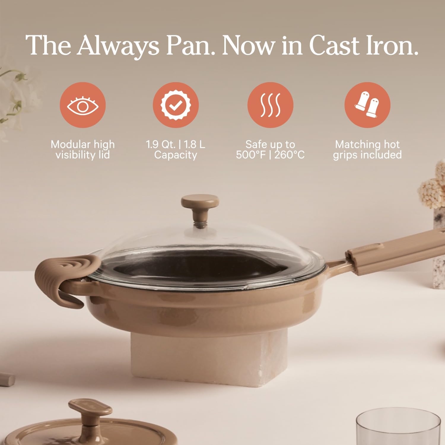 Our Place Cast Iron Always Pan | Premium Enameled, Toxin-Free Surface | 10-inch 8-in-1 Multifunctional Cookware System | Lid, Handle Covers | Heavy Duty Skillet | Oven & High Heat Safe | Steam