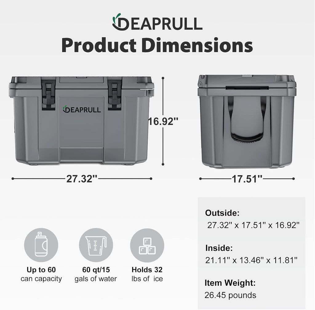 Hard Cooler, Insulated Ice Chest Box Holds Ice for More Days, Portable Cooler with Handle, Cup Holders, Double Latches for Camping Drink, Beach, Picnic, Fishing, Boat, Barbecue