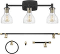 GLOBE Electric 63000062 5-Piece All-in-One Bathroom Set, Matte Black & Brass, 3-Light Vanity Light, Seeded Glass, Towel Bar, Toilet Paper Holder, Towel Ring, Robe Hook, Bathroom Lights Over Mirror