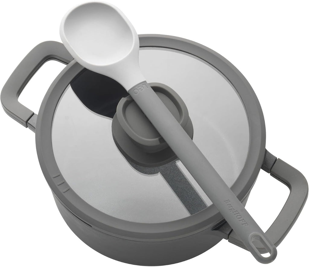 Berghoff Leo Stone+ Nonstick Ceramic 11in Wok Pan 4.6qt. With Glass Lid Recycled Aluminum CeraGreen Non-toxic PFAS Free Cookware Stay-cool Handle Spoon Rest on Lid Induction Ready