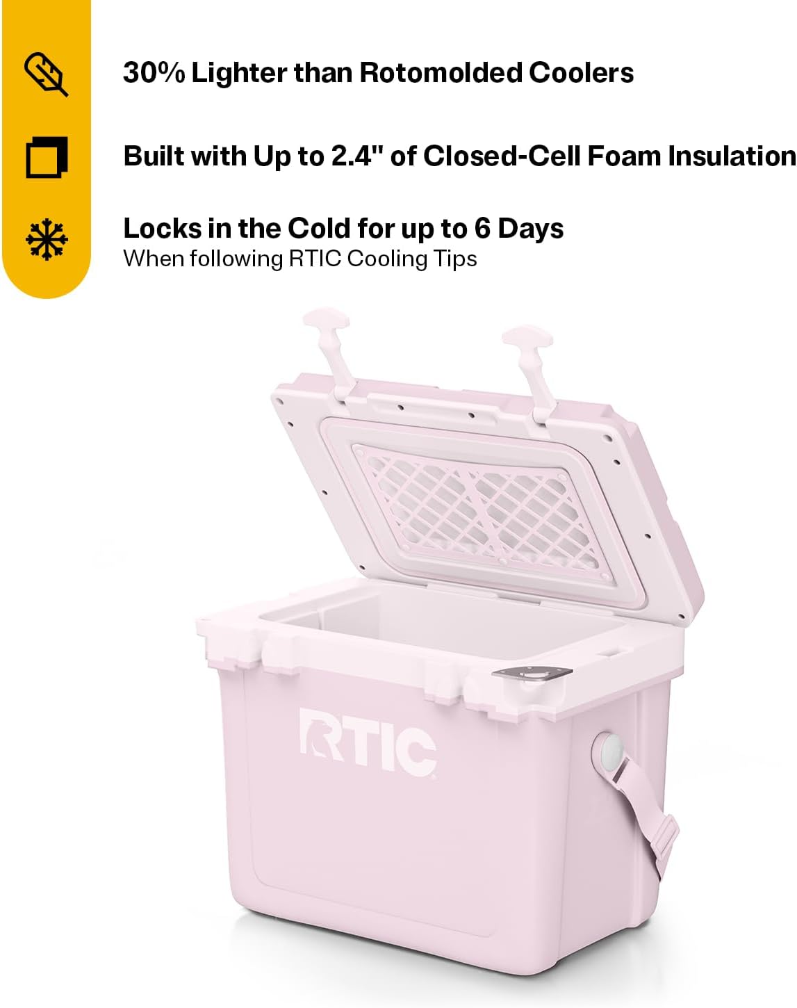 RTIC Ultra-Light Hard Cooler Insulated Portable Ice Chest Box for Drink, Beverage, Beach, Camping, Picnic, Fishing, Boat, Barbecue, 30% Lighter Than Rotomolded Coolers
