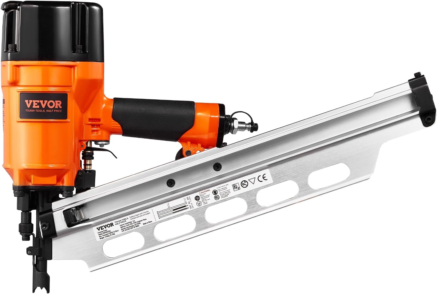 VEVOR Framing Nailer, 2' to 3-1/2' 21 Degree Full Round Head Pneumatic Framing Nailer with Dual Trigger Modes & Tool-Less Depth Adjustment, 80-120PSI Pro Air Nail Gun for Framing Flooring Decking