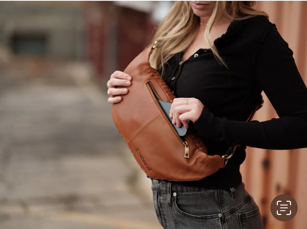 ROMFRE HALEIWA Cowhide Leather Sling Bag Crossbody,Removable Strap Main Compartment,Interior Zip Pocket 4 Slots Rear Pocket